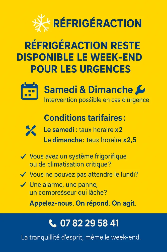 Réfrigéraction reste disponible le week-end pour les urgences